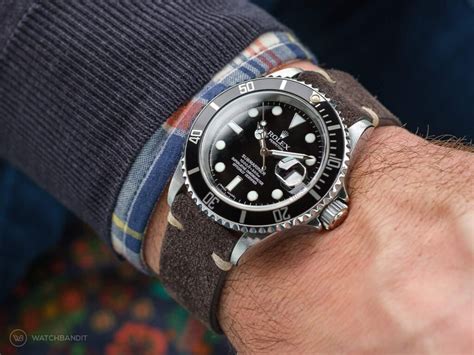 rolex submariner on brown leather strap|Rolex Submariner on rubber strap.